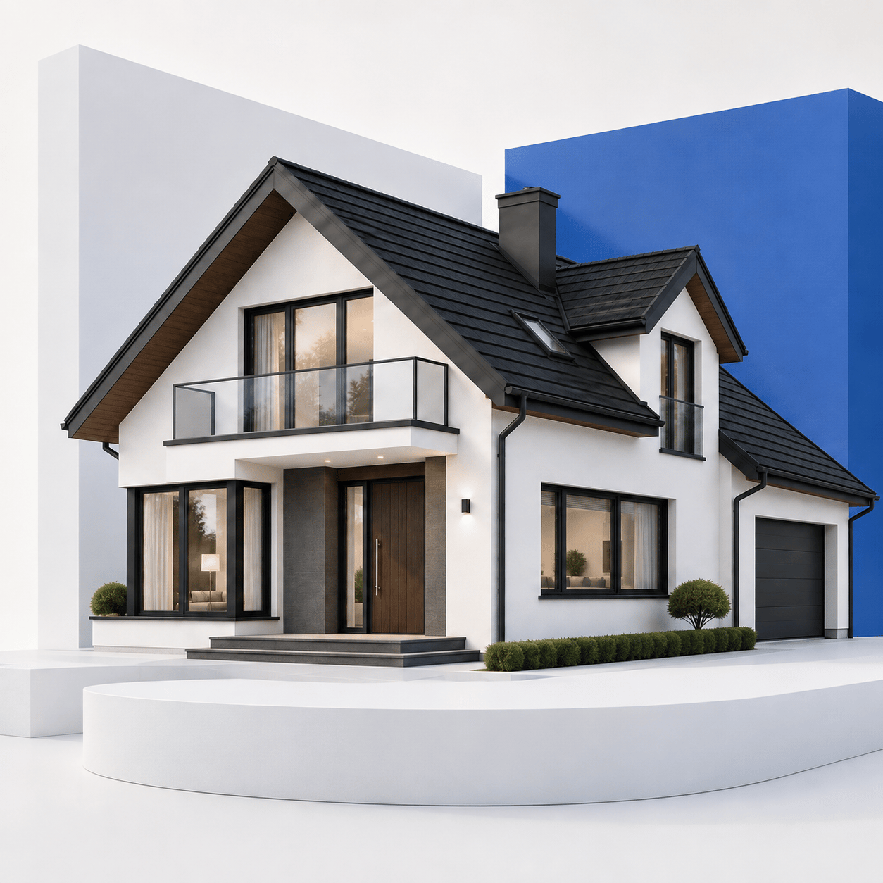 Moderne Wohnimmobilie auf einer hellen architektonischen Bühne
